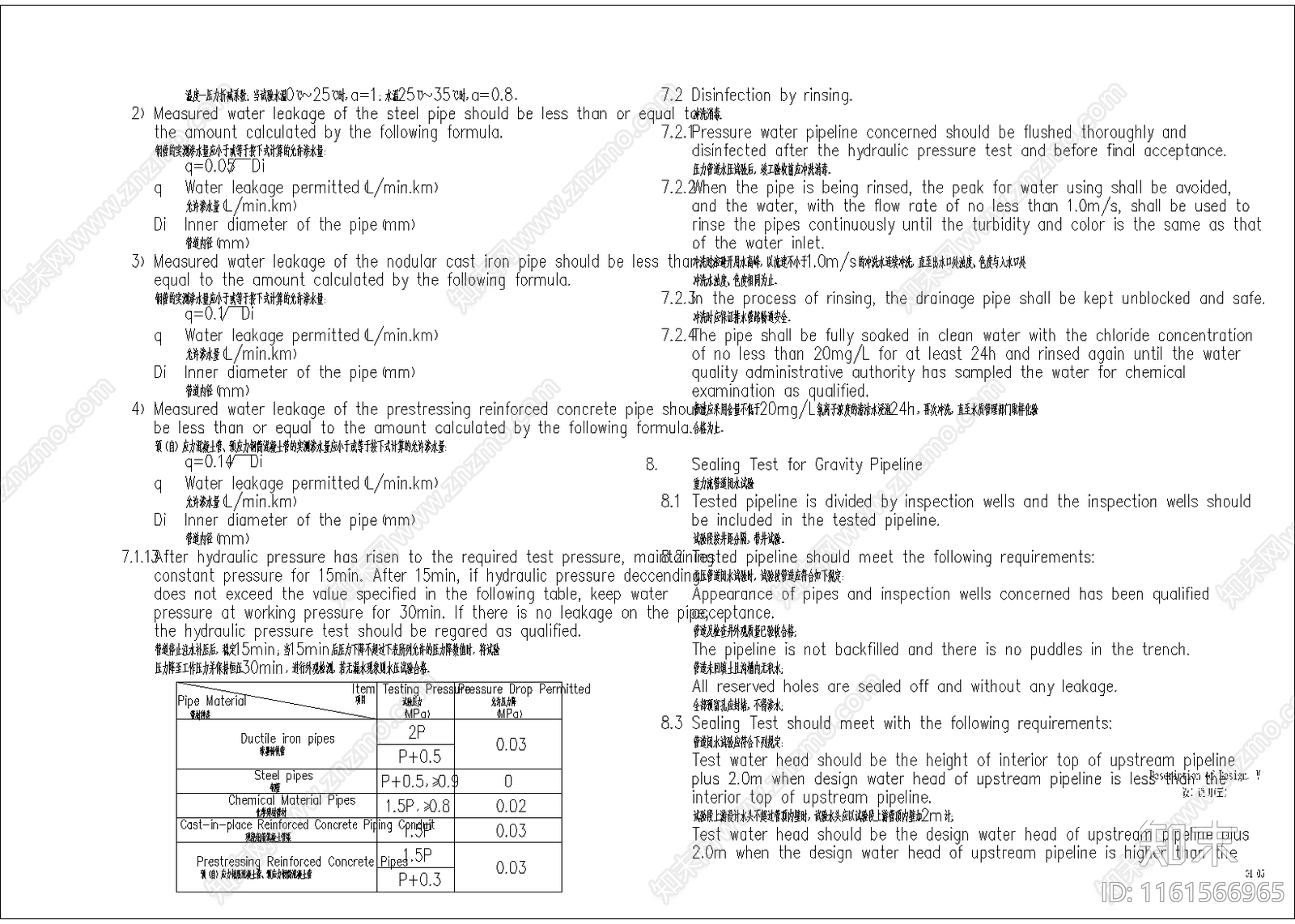 中英对照给排水管道工程通用图设计说明cad施工图下载【ID:1161566965】