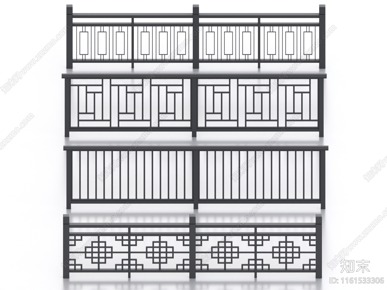 新中式铁艺栏杆3D模型下载【ID:1161533306】