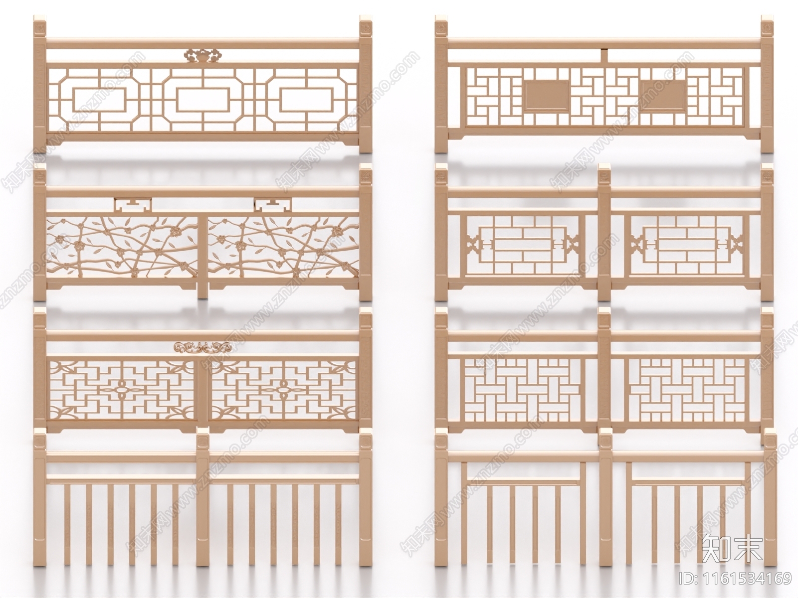新中式木栏杆3D模型下载【ID:1161534169】