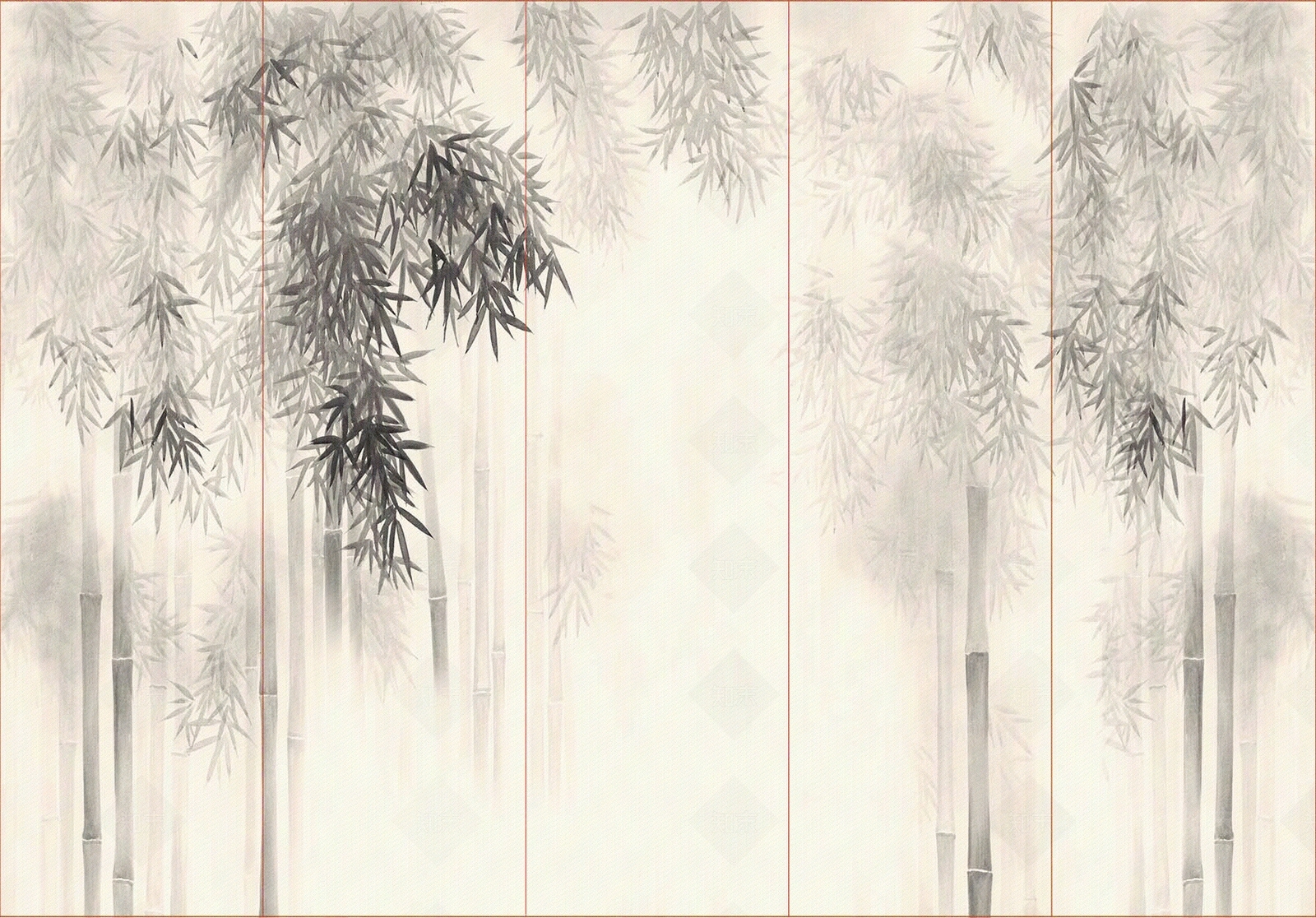 新中式禅意竹子壁纸左右无缝对称贴图下载【ID:1161535691】