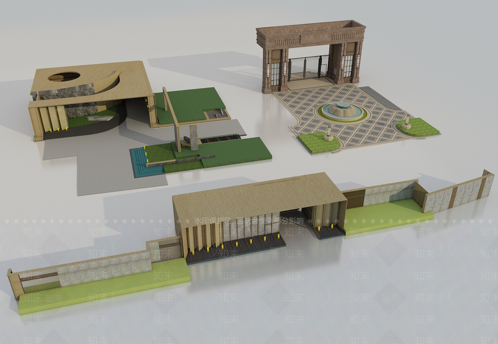 新中式小区入口大门3D模型下载【ID:1162446800】
