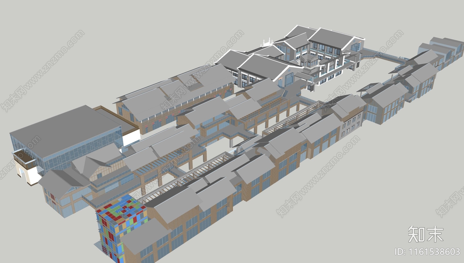 新中式商业街SU模型下载【ID:1161538603】