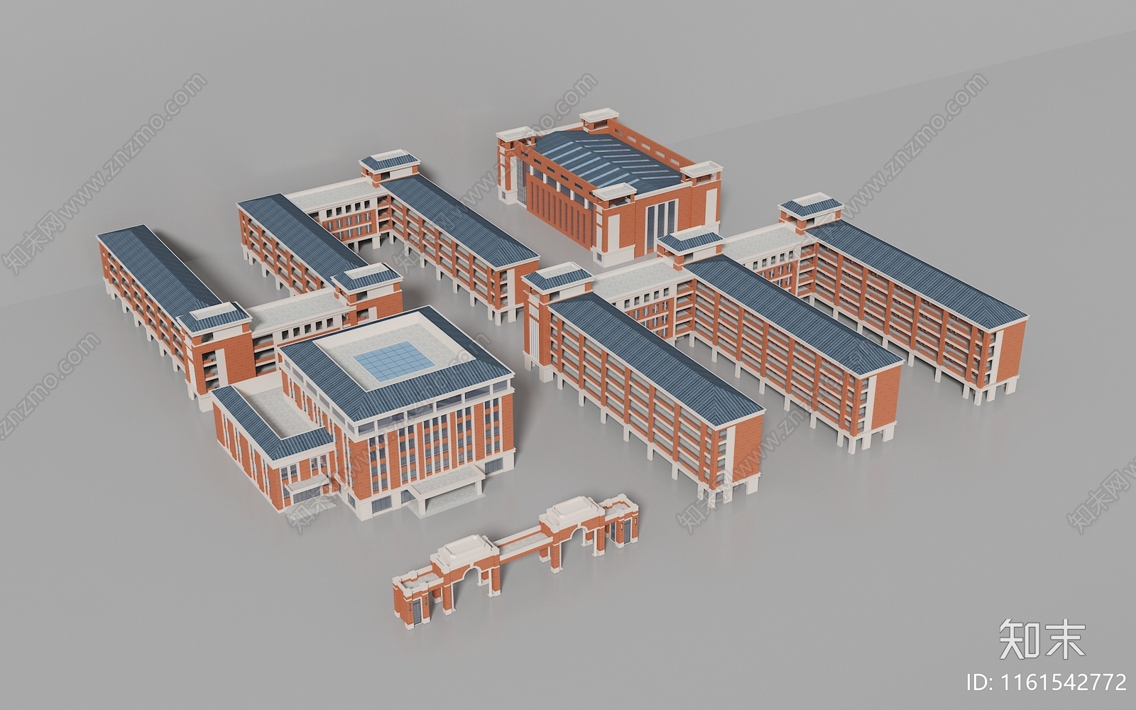 简欧学校建筑外观3D模型下载【ID:1161542772】