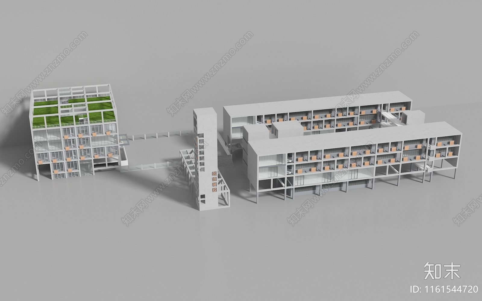 现代学校建筑外观3D模型下载【ID:1161544720】