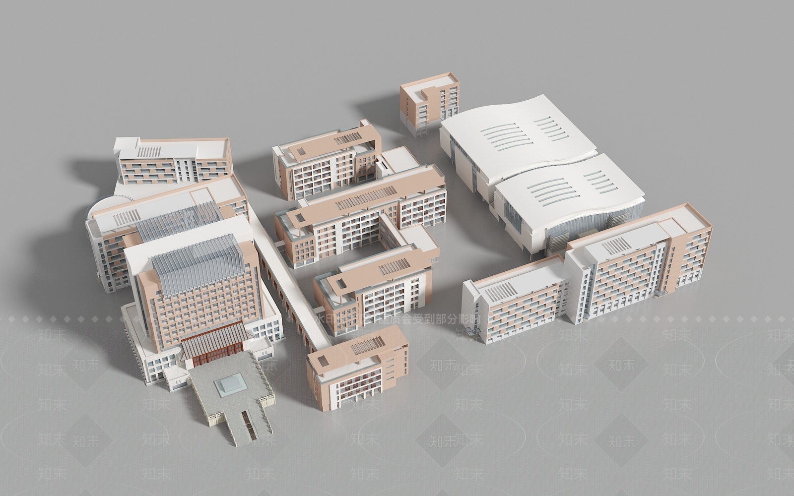 现代学校建筑外观3D模型下载【ID:1161545376】
