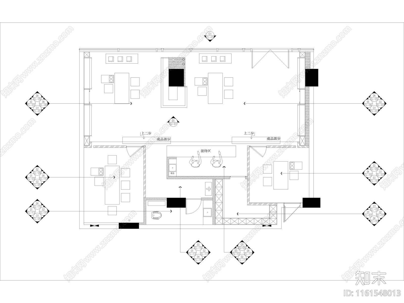 茶叶店茶室平面布局施工图下载【ID:1161548013】