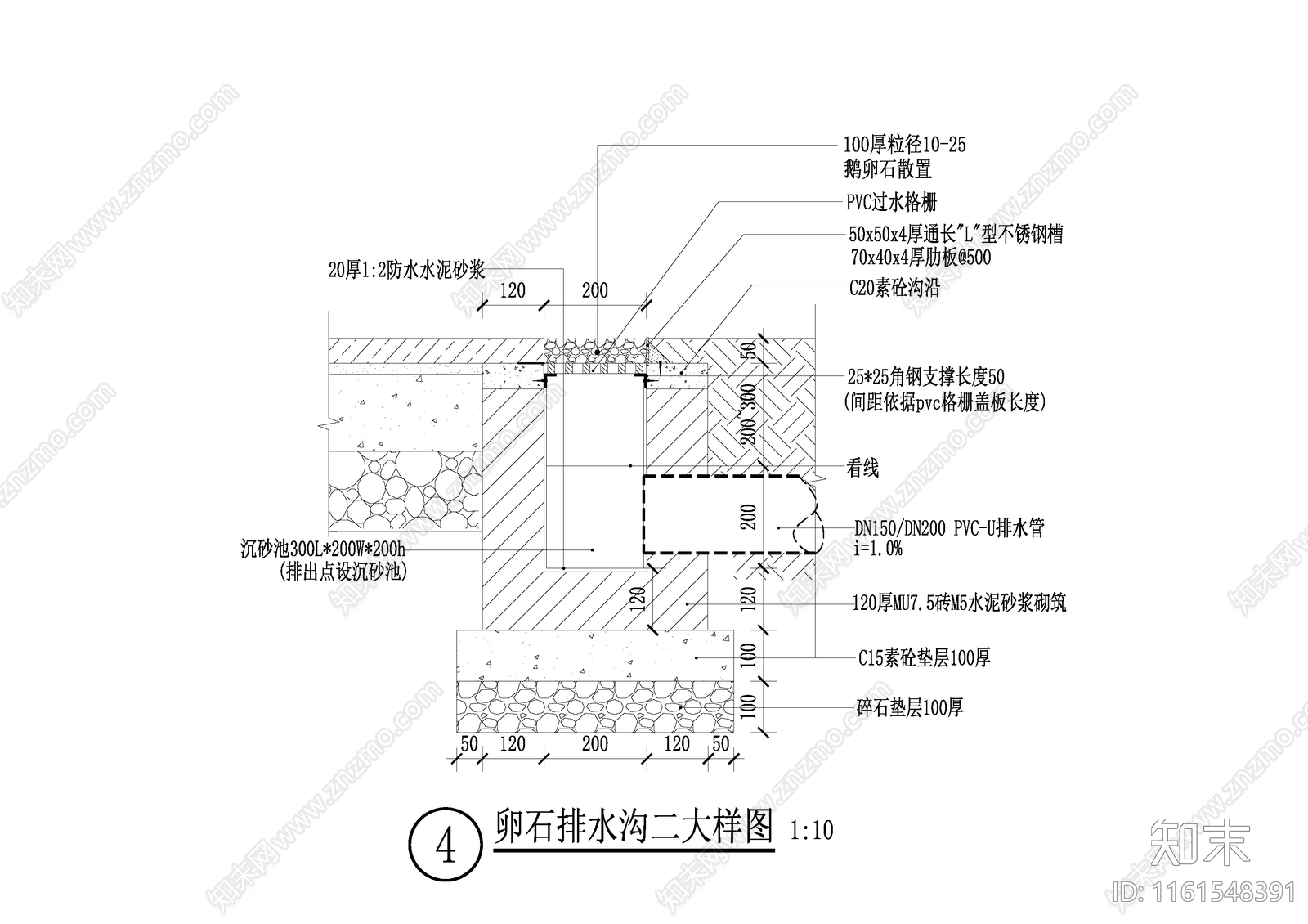 卵石排水沟大样图cad施工图下载【ID:1161548391】