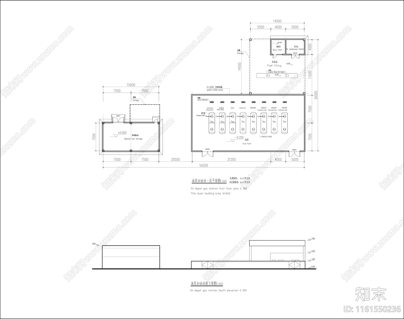 加油站平立剖面图施工图下载【ID:1161550236】