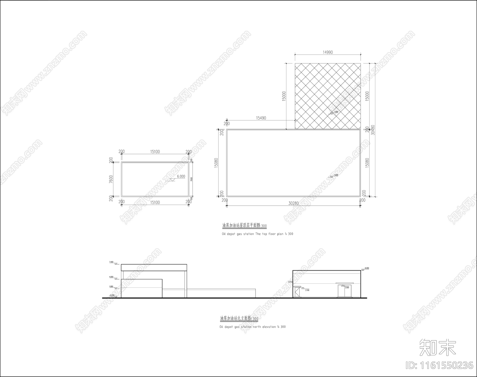 加油站平立剖面图施工图下载【ID:1161550236】