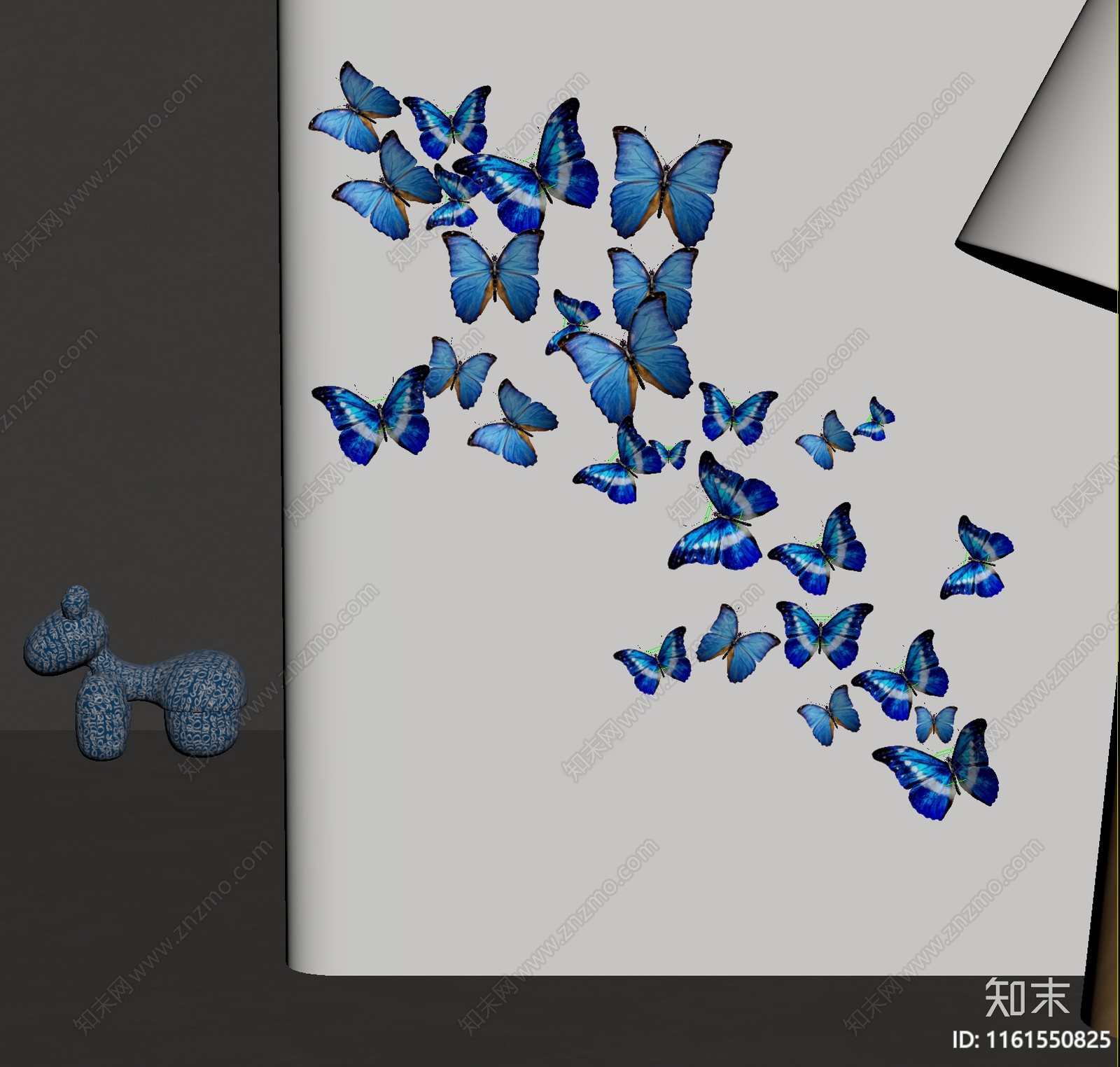 现代蝴蝶墙面装饰SU模型下载【ID:1161550825】