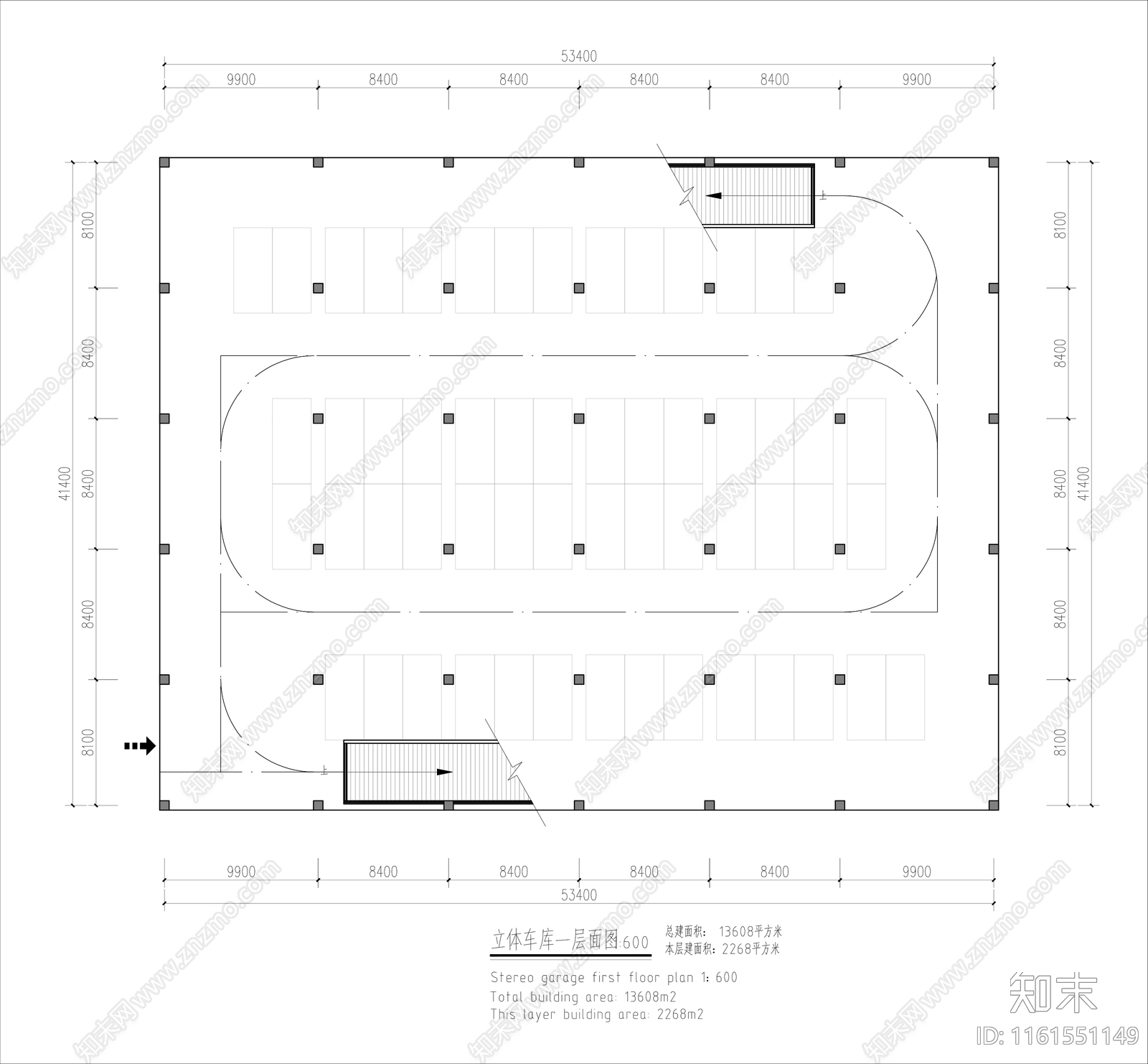 停车楼平立剖面图施工图下载【ID:1161551149】