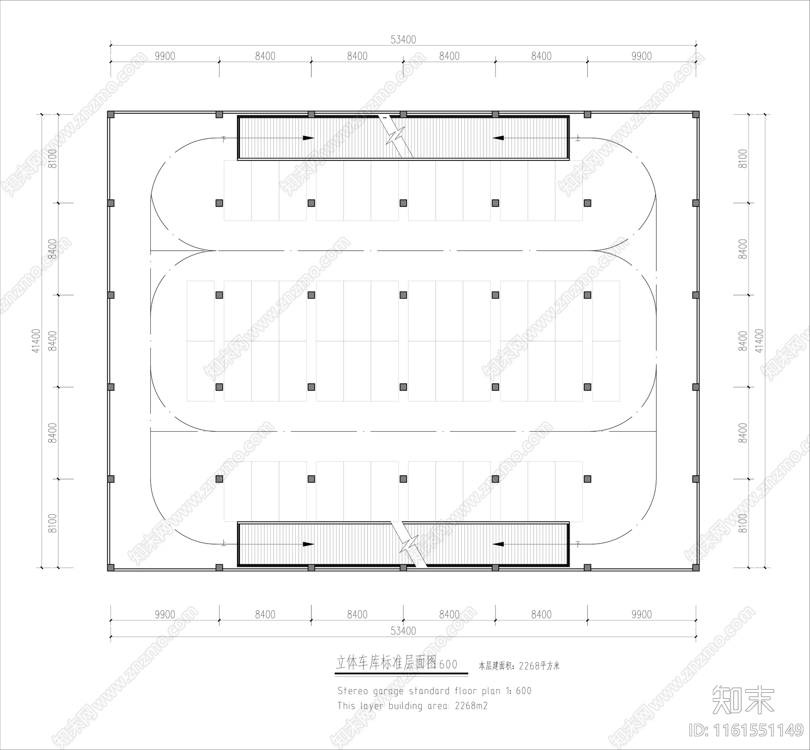 停车楼平立剖面图施工图下载【ID:1161551149】