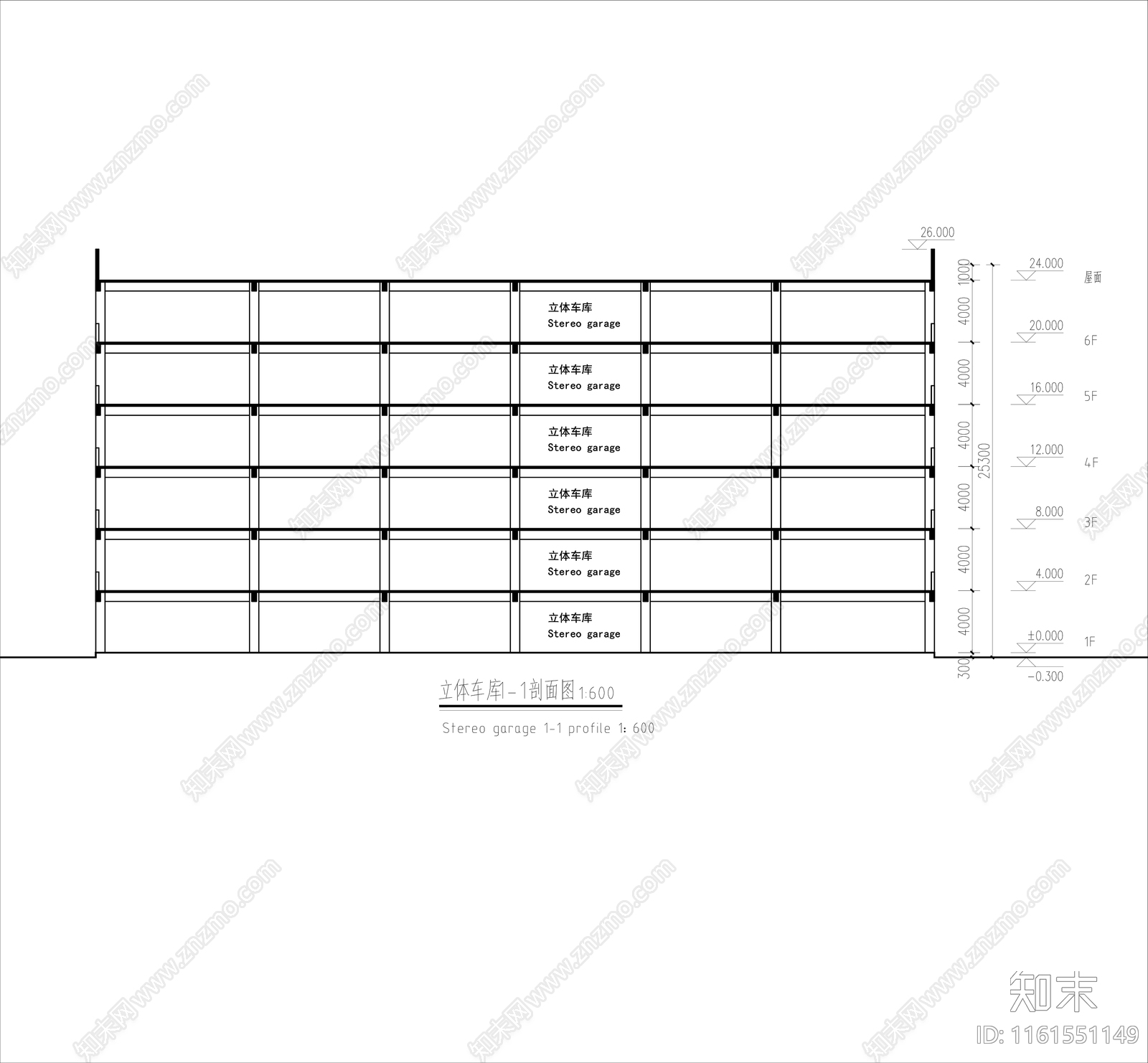 停车楼平立剖面图施工图下载【ID:1161551149】