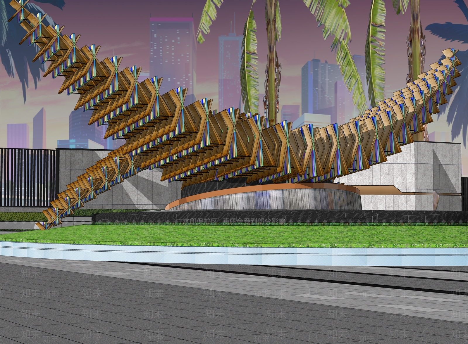 现代月牙船型鳞片雕塑SU模型下载【ID:1161554200】