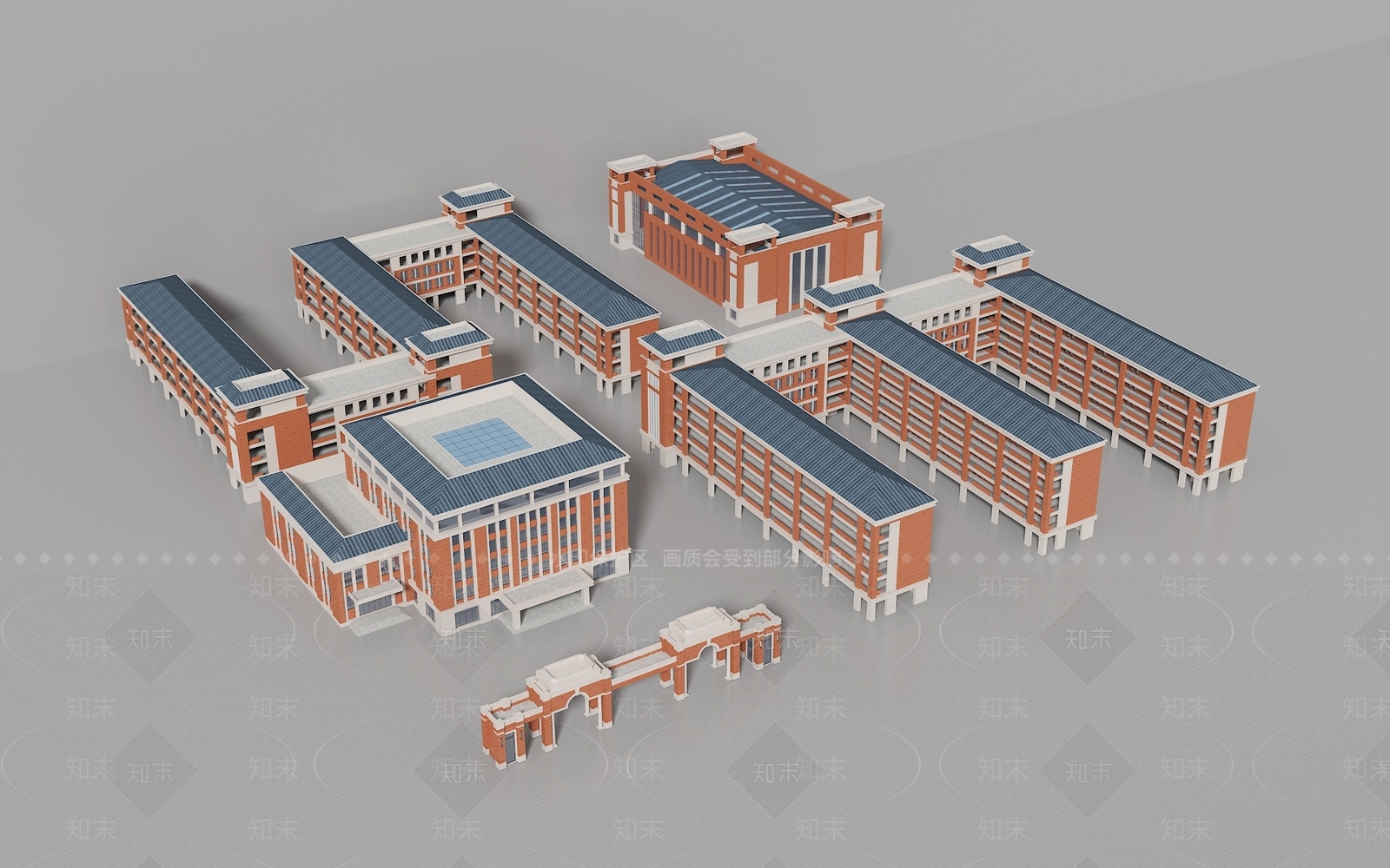 学校建筑SU模型精品下载_SketchUp模型_知末网