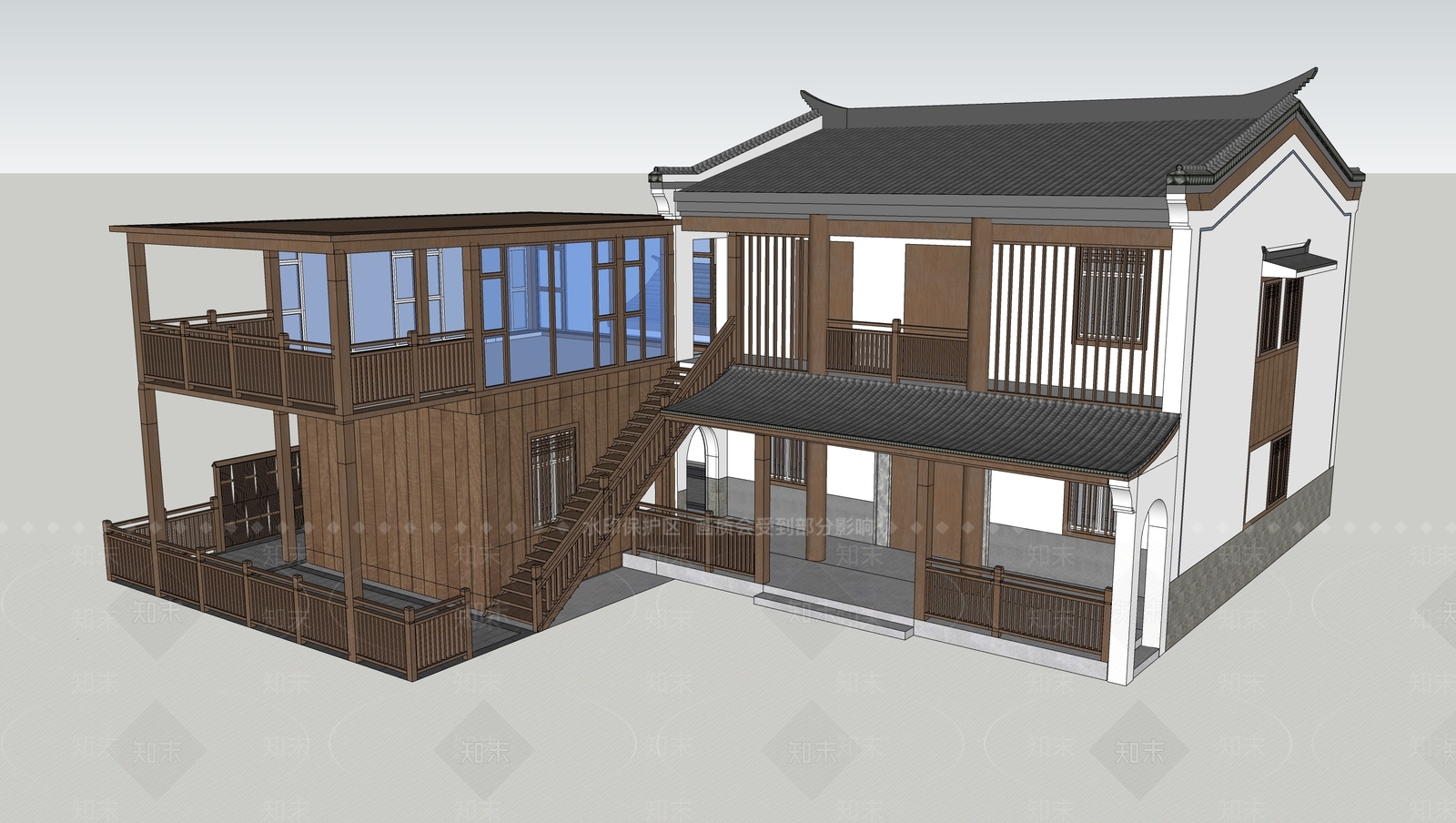 新中式仿古民宿SU模型下载【ID:1161565662】