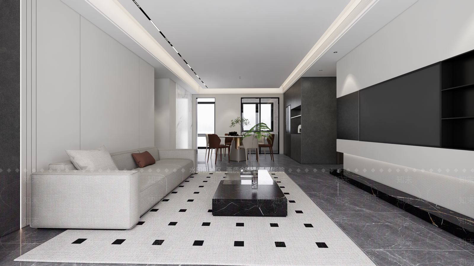 现代简约风格客餐厅SU模型下载【ID:1161568776】