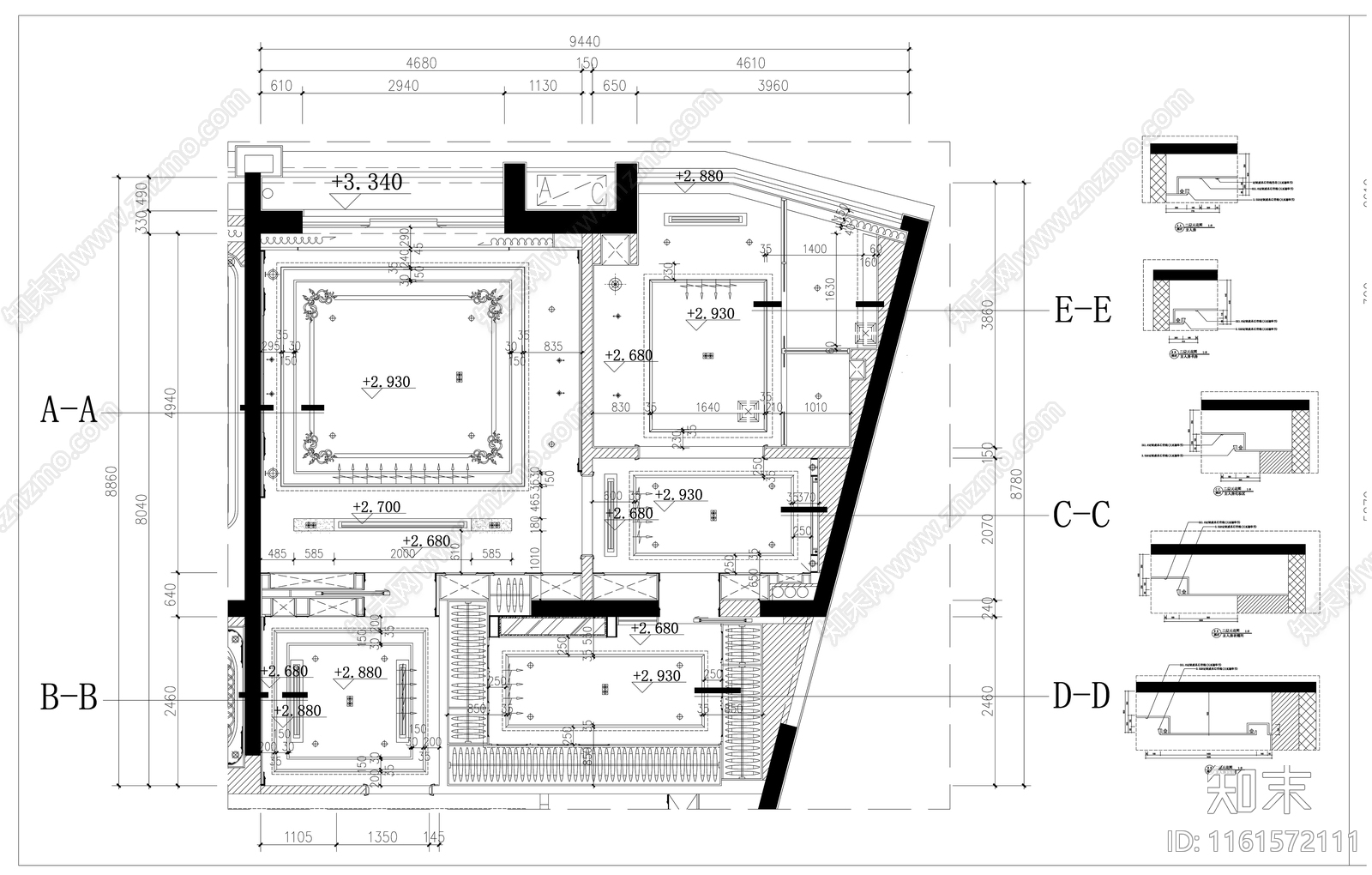 天花平面剖面施工图下载【ID:1161572111】