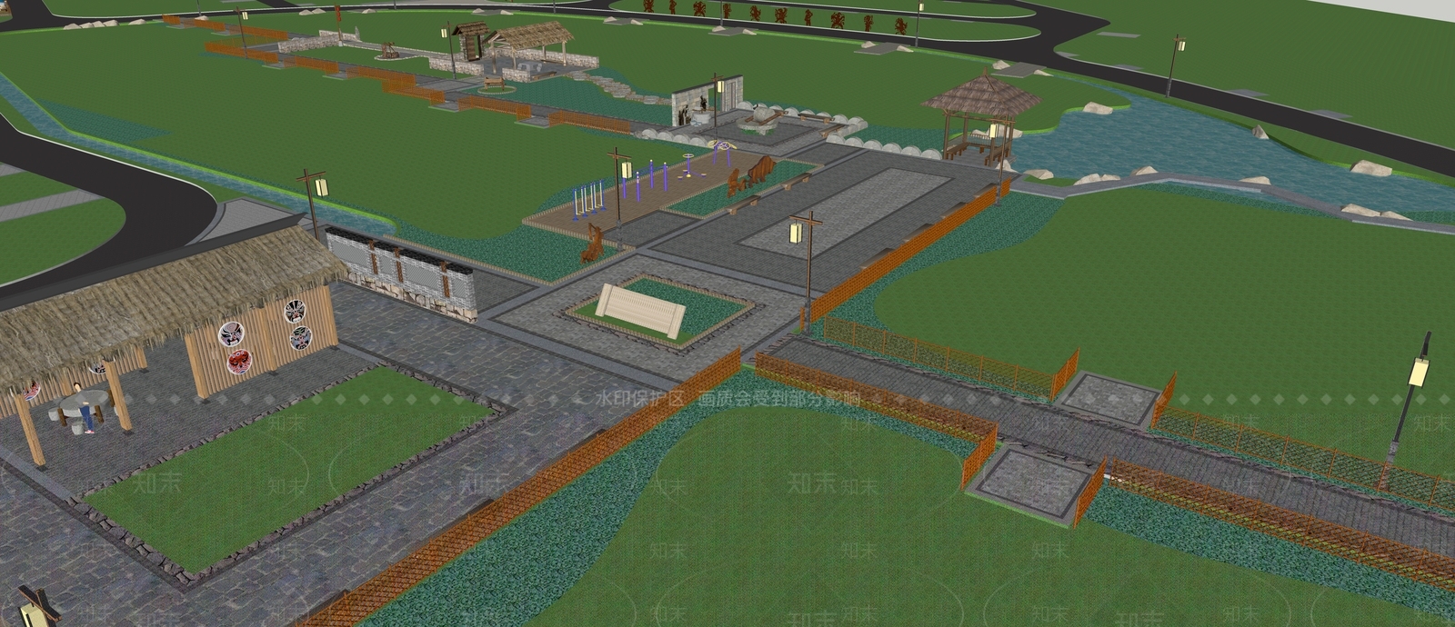 新中式乡村公园SU模型下载【ID:1161578008】