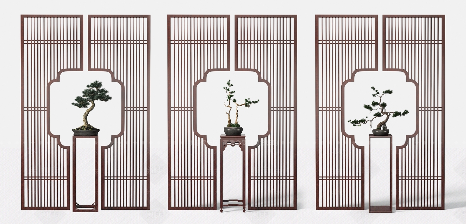 新中式花架隔断3D模型下载【ID:1161579041】