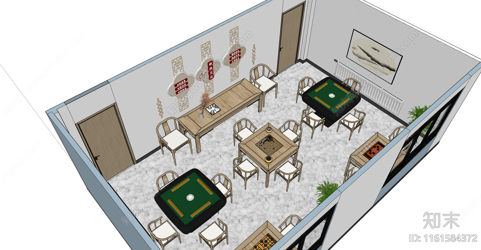 新中式棋牌室SU模型下载【ID:1161584372】