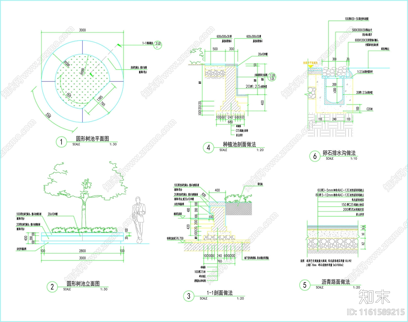 景观种植池及人行道道牙标准做法平面立面剖面图施工图下载【ID:1161589215】