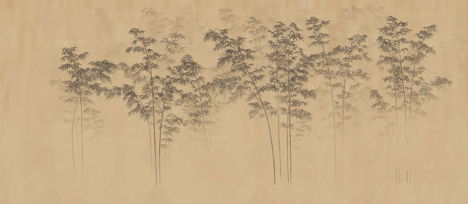 新中式暖色竹子植物壁纸壁画硬包贴图下载【ID:1161592105】