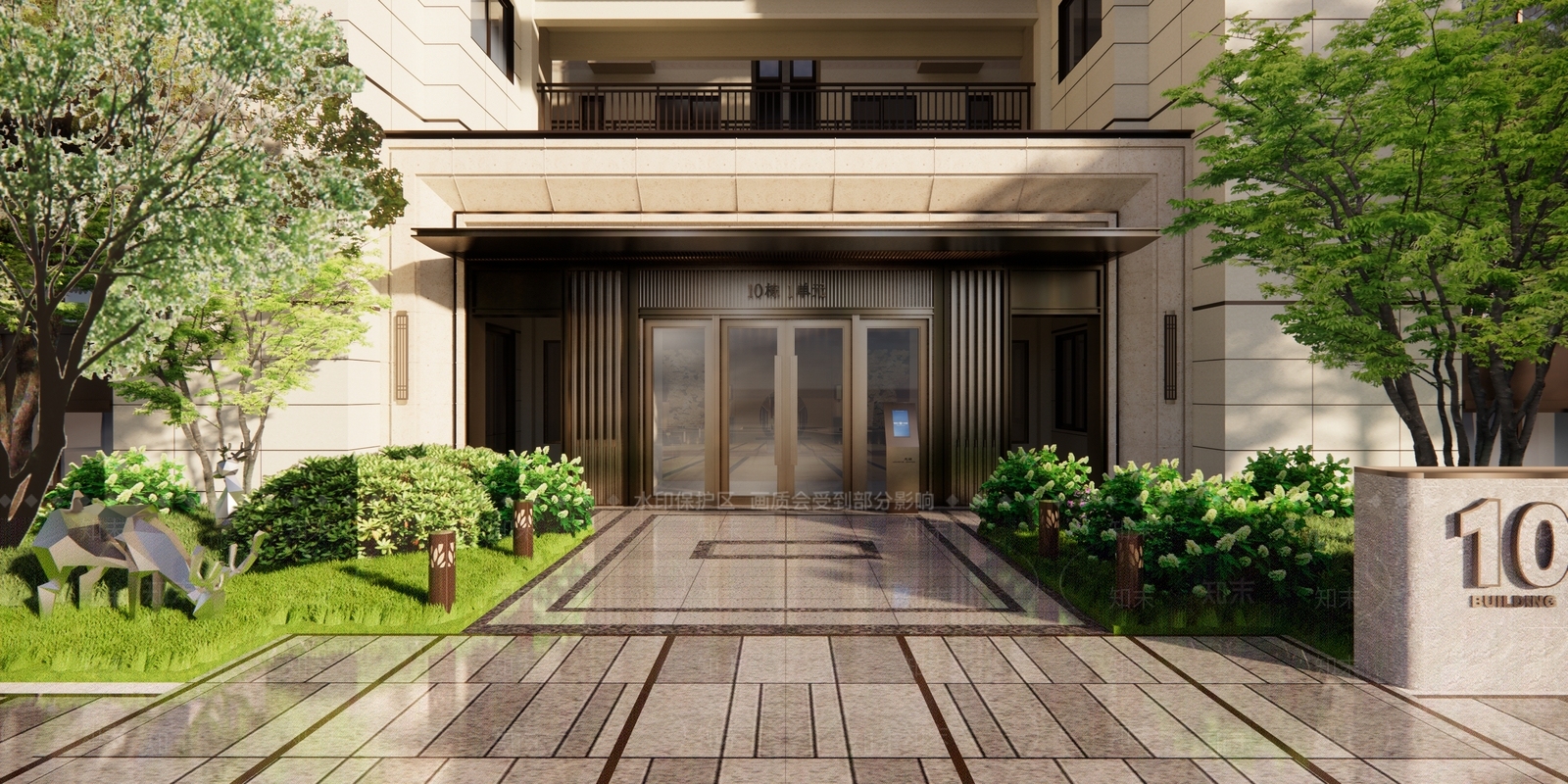 新中式单元楼入户门SU模型下载【ID:1161593654】