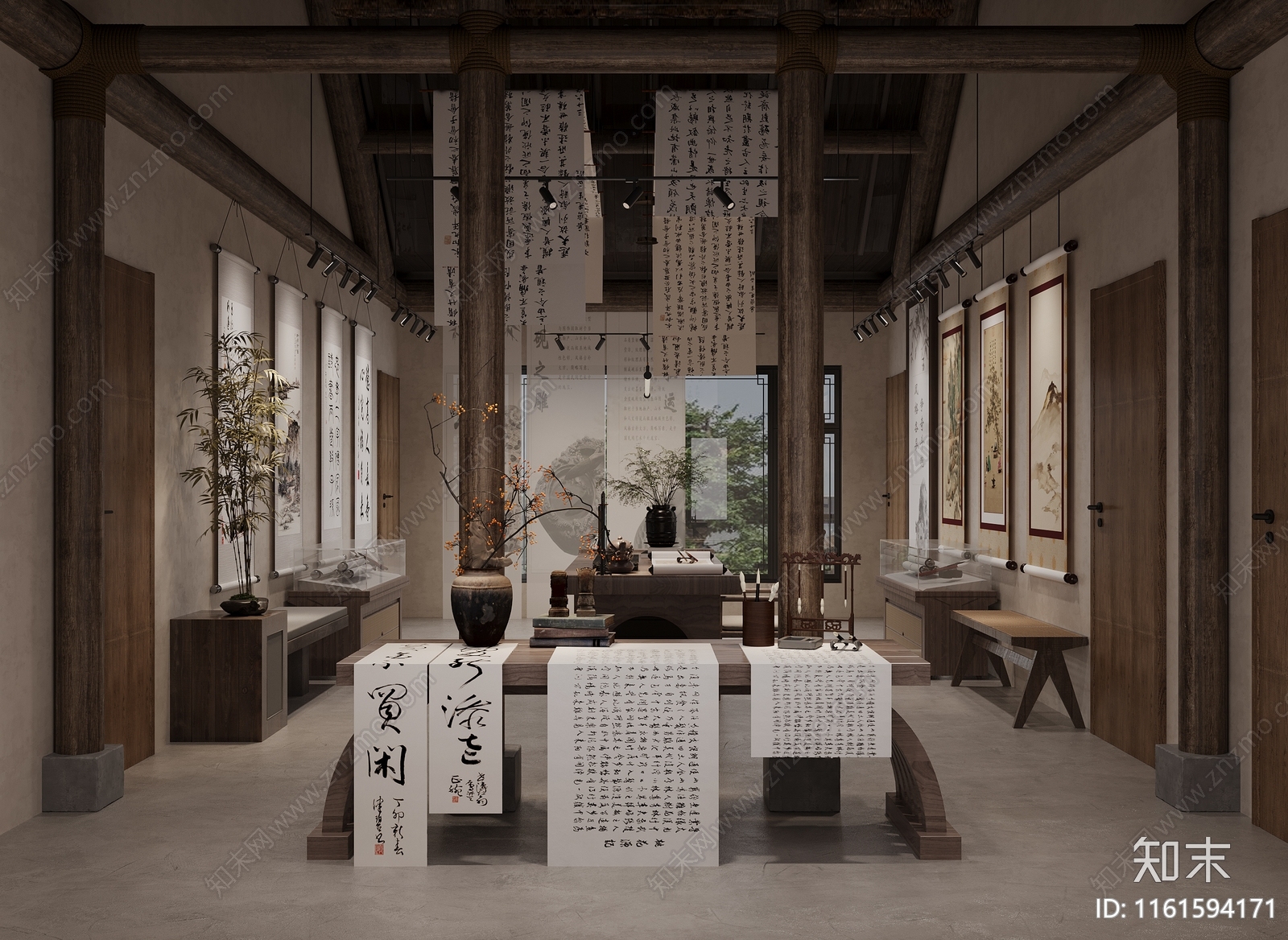 中式书法展厅3D模型下载【ID:1161594171】