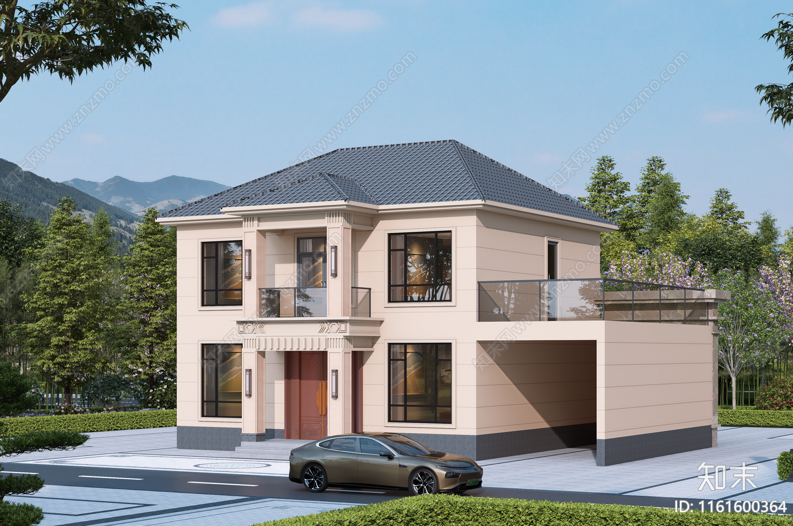 新中式新农村别墅建筑施工图下载【ID:1161600364】