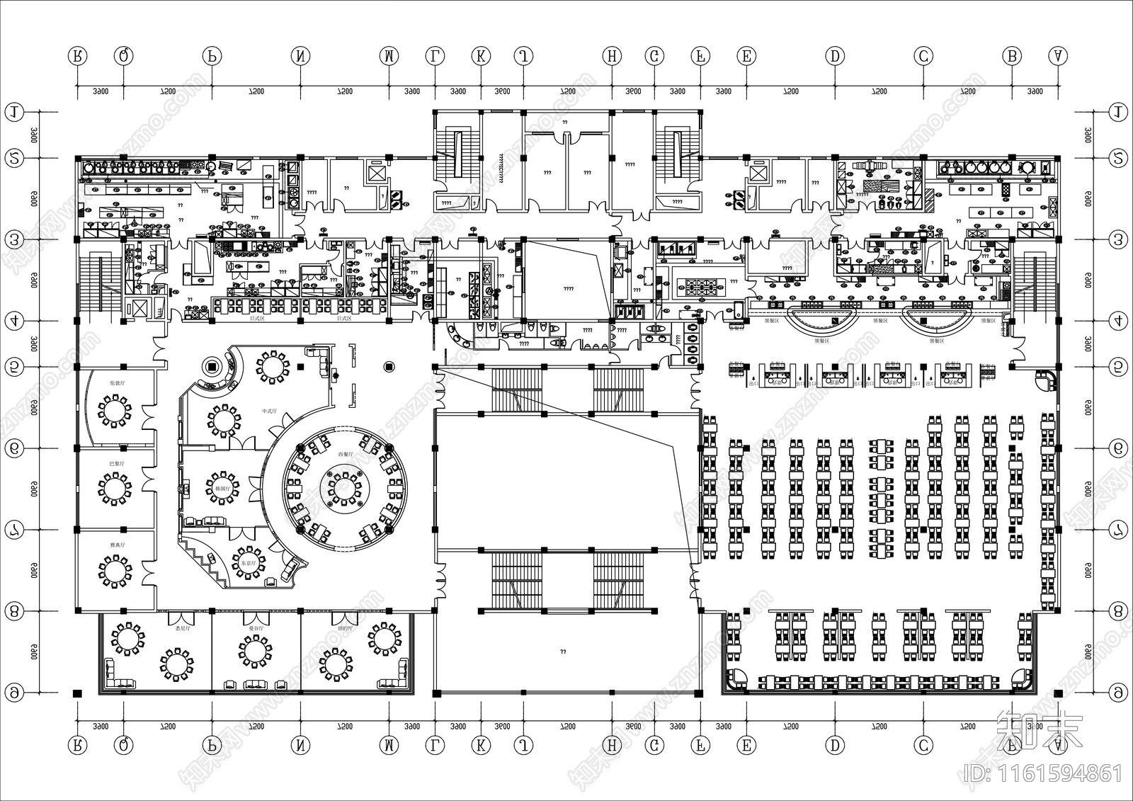 3000㎡学校食堂平面布置图cad施工图下载【ID:1161594861】