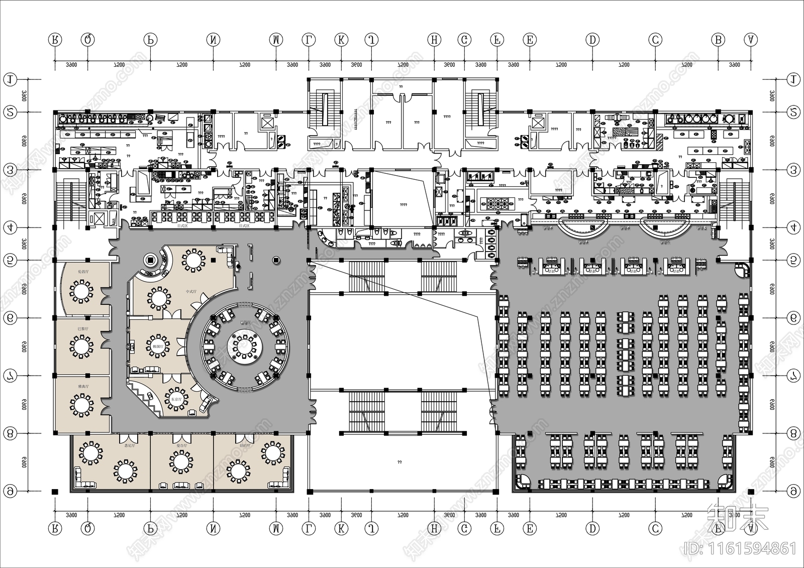 3000㎡学校食堂平面布置图cad施工图下载【ID:1161594861】