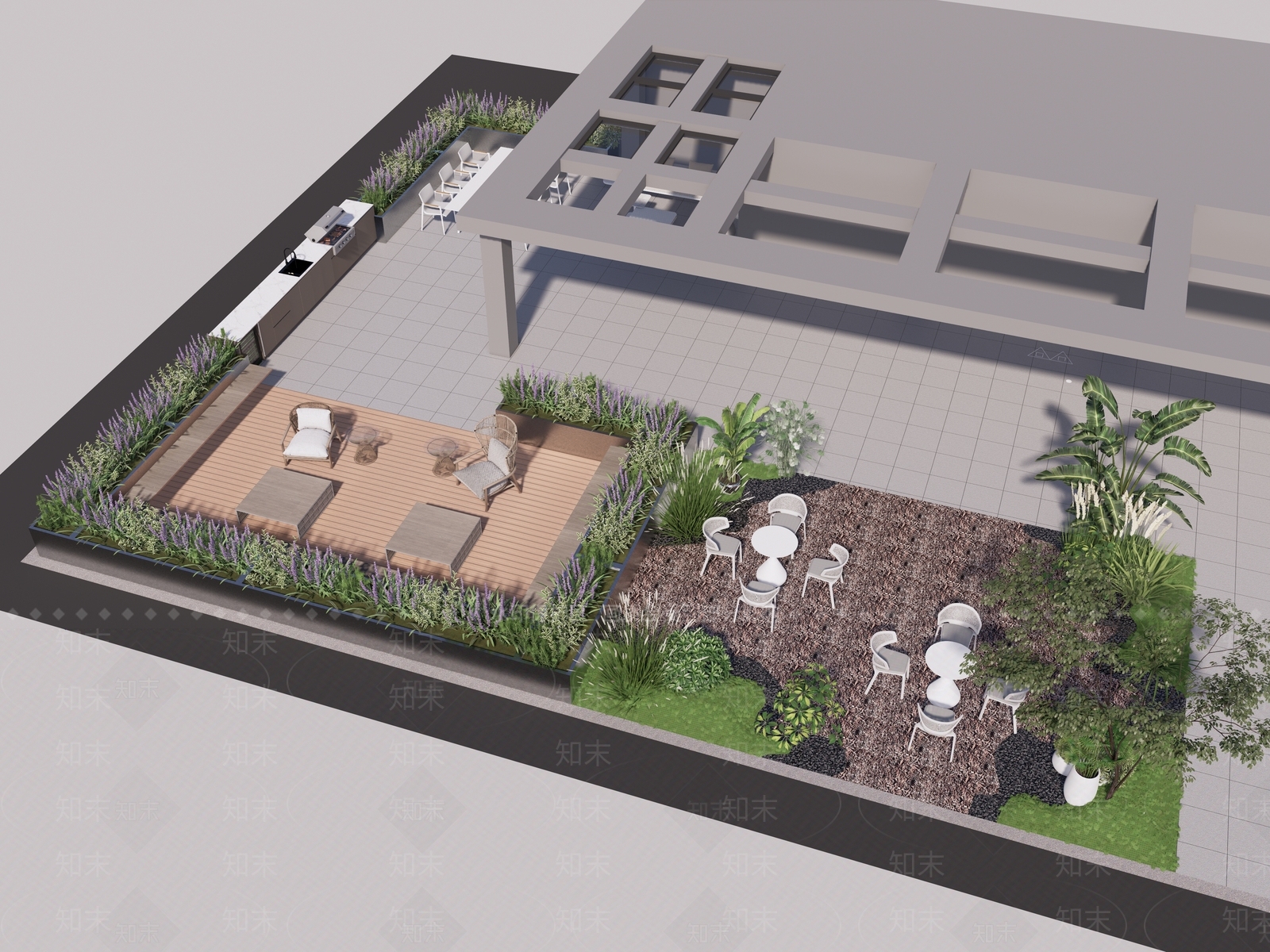 现代屋顶花园SU模型下载【ID:1161600237】