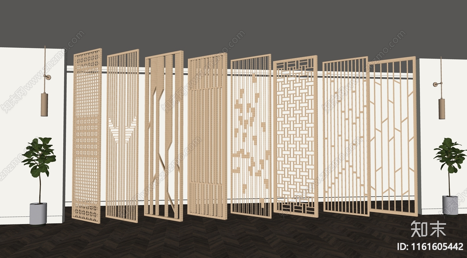 新中式屏风隔断SU模型下载【ID:1161605442】