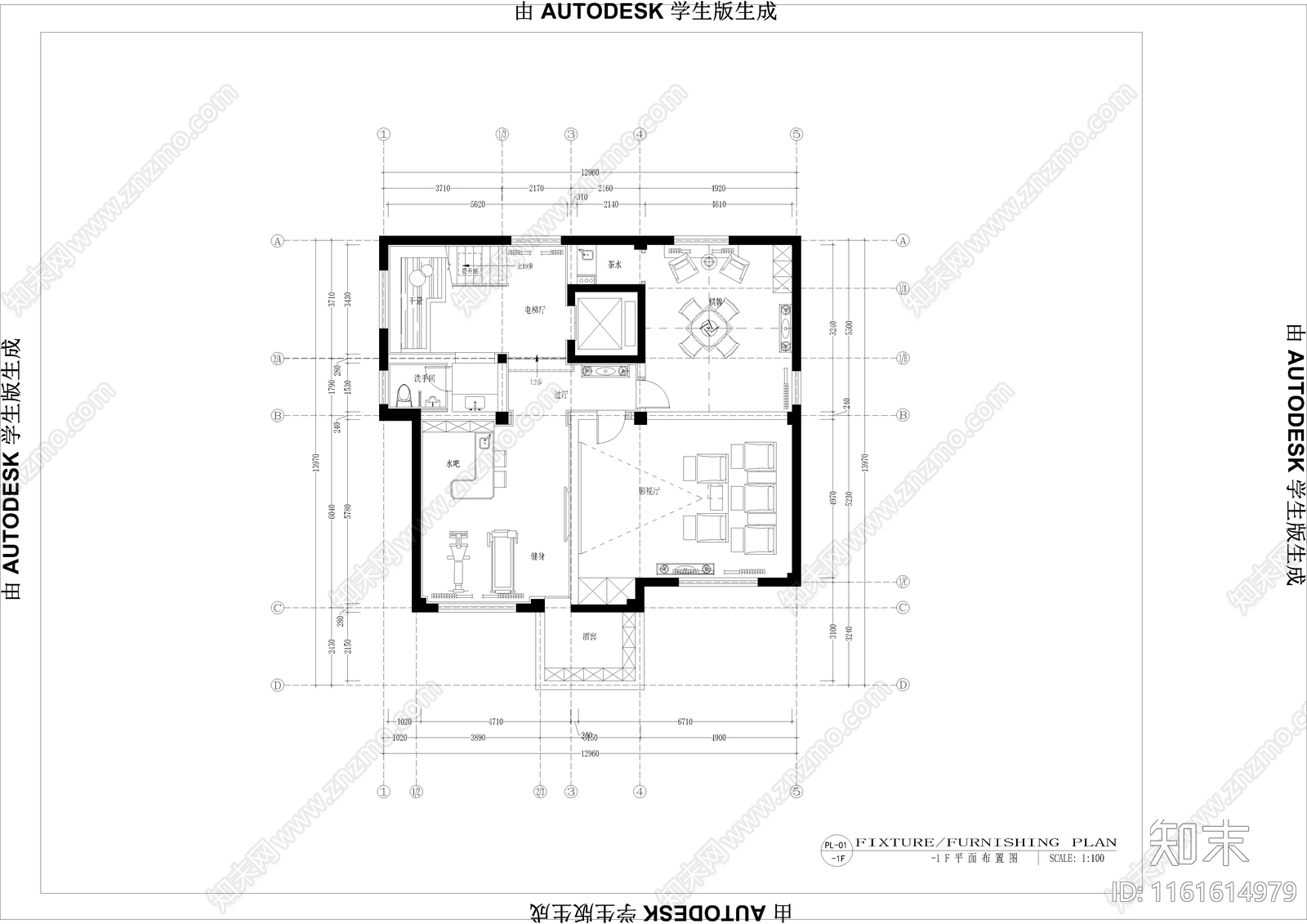 自建别墅平面布局图cad施工图下载【ID:1161614979】