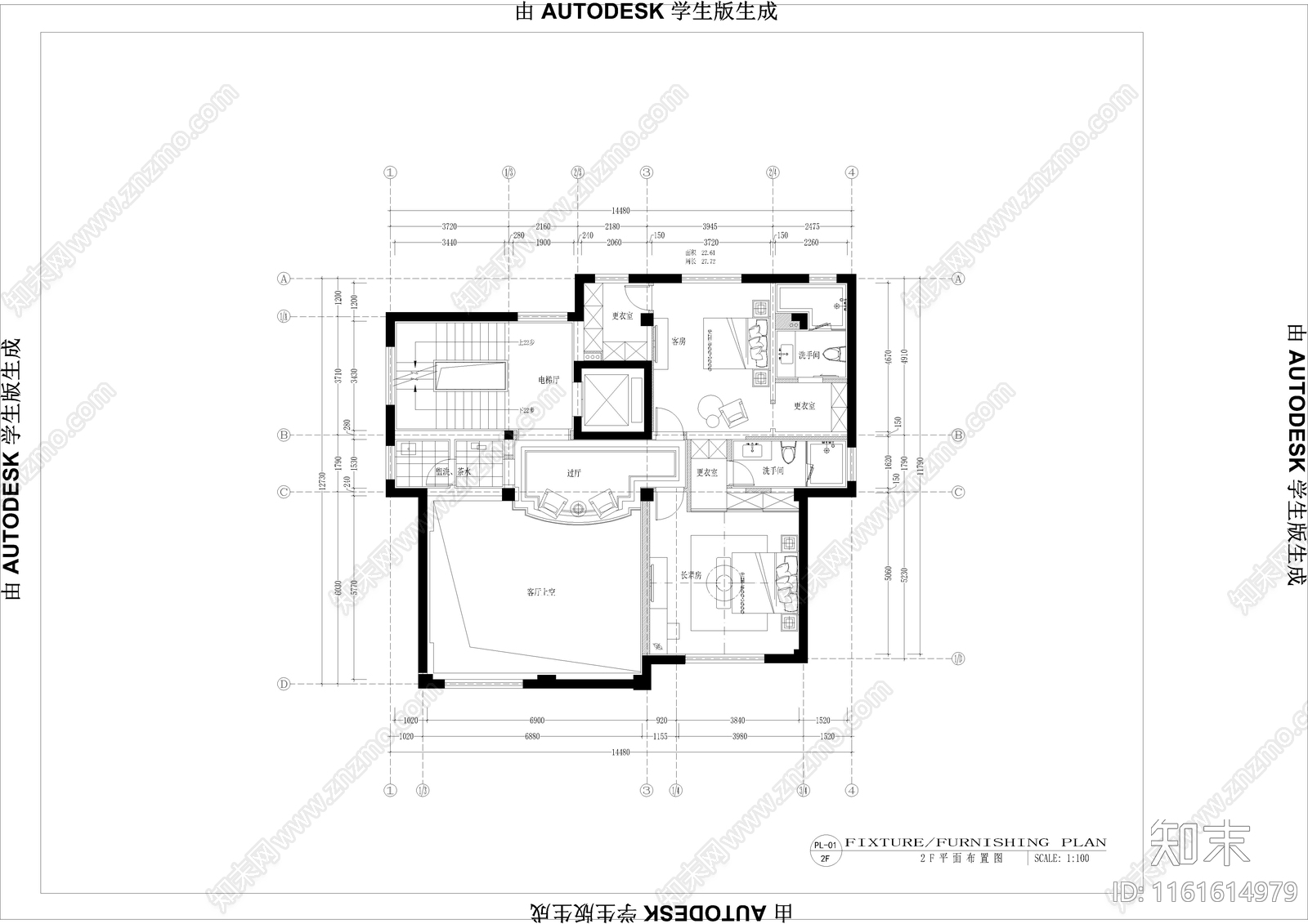 自建别墅平面布局图cad施工图下载【ID:1161614979】