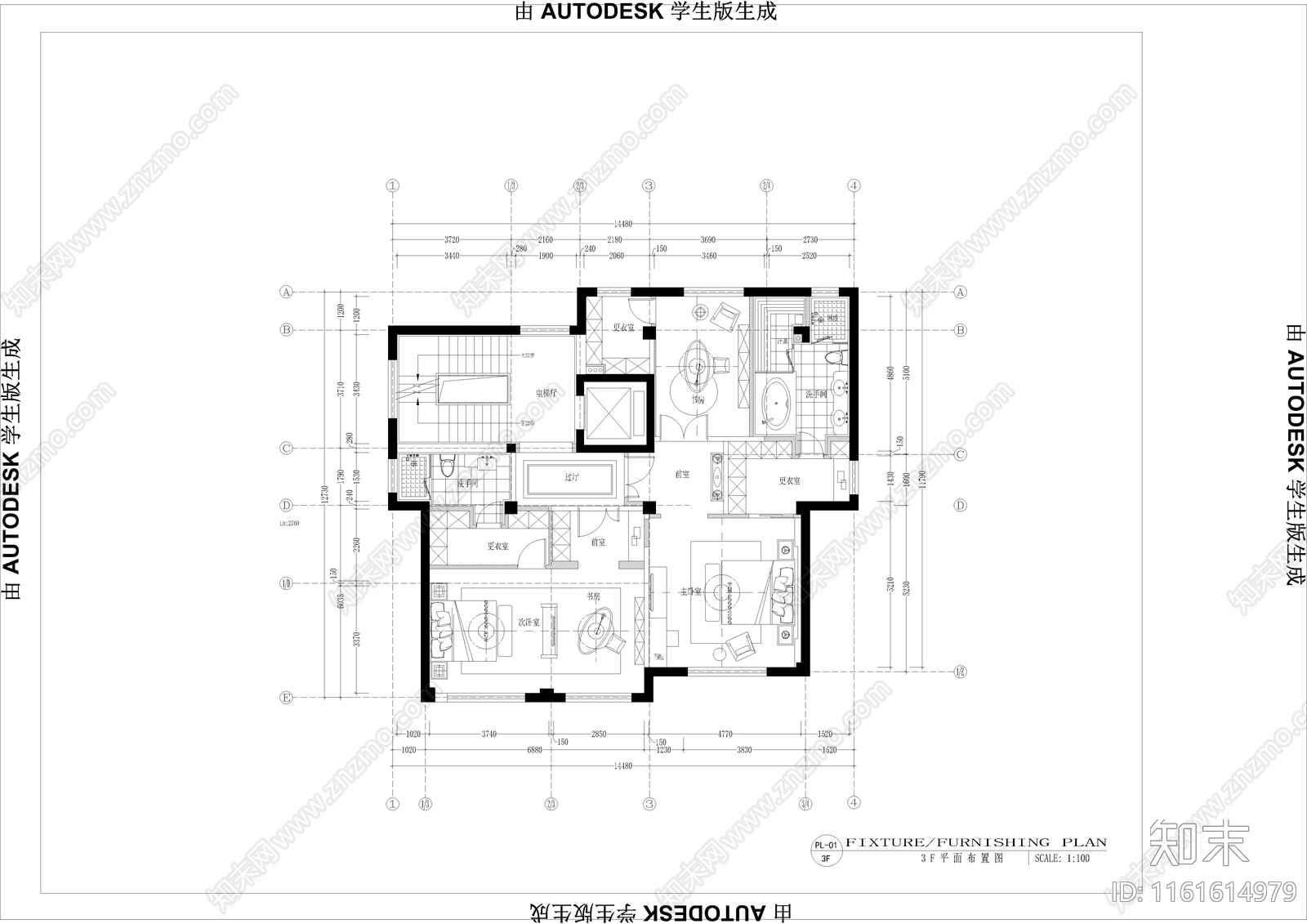 自建别墅平面布局图cad施工图下载【ID:1161614979】