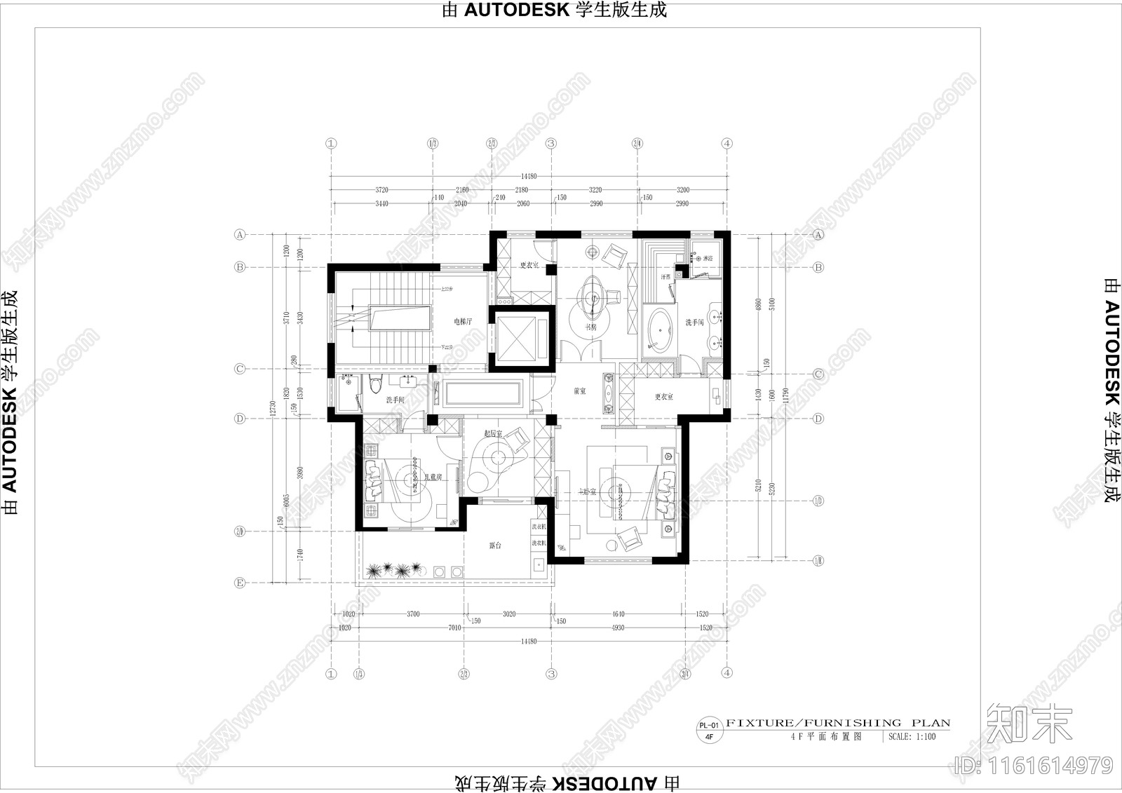 自建别墅平面布局图cad施工图下载【ID:1161614979】