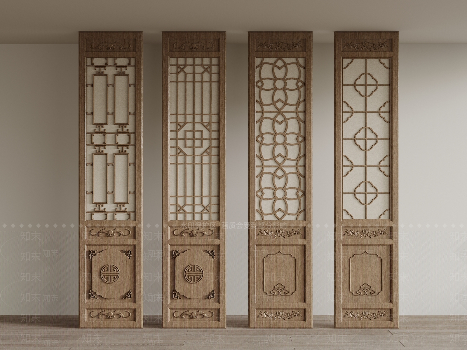 新中式花格隔断SU模型下载【ID:1161616627】
