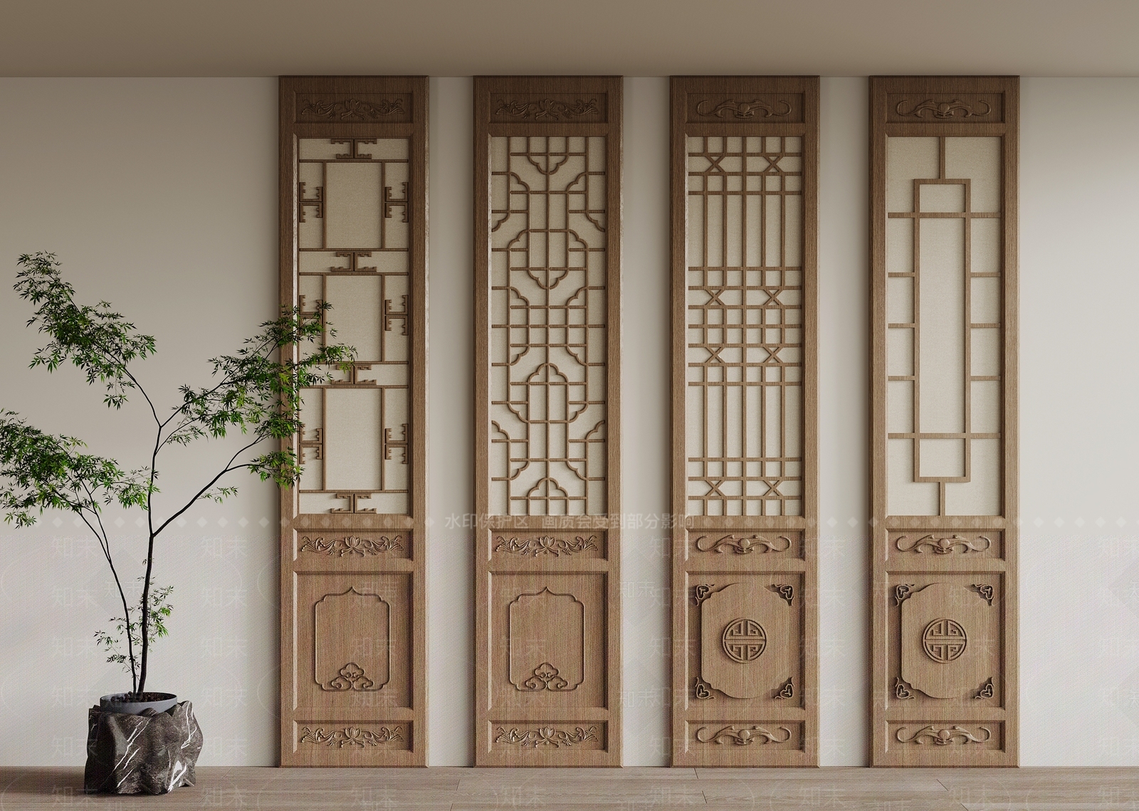 新中式花格隔断SU模型下载【ID:1161616844】