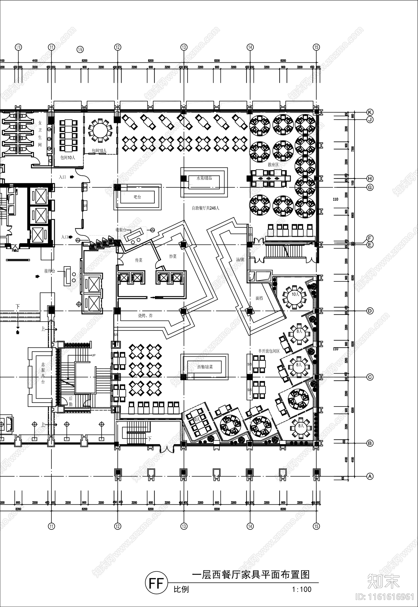 1500㎡西餐厅平面布置图施工图下载【ID:1161616961】