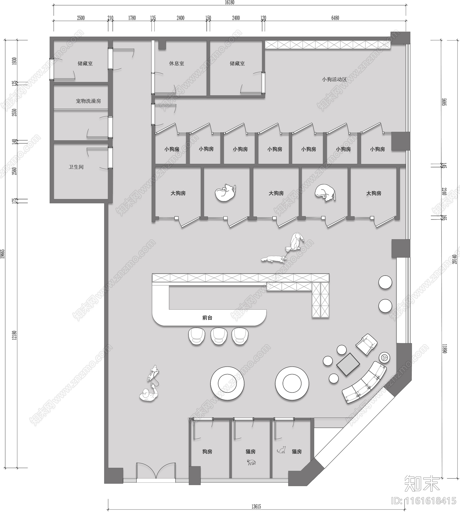 宠物店平面布置图图施工图下载【ID:1161618415】