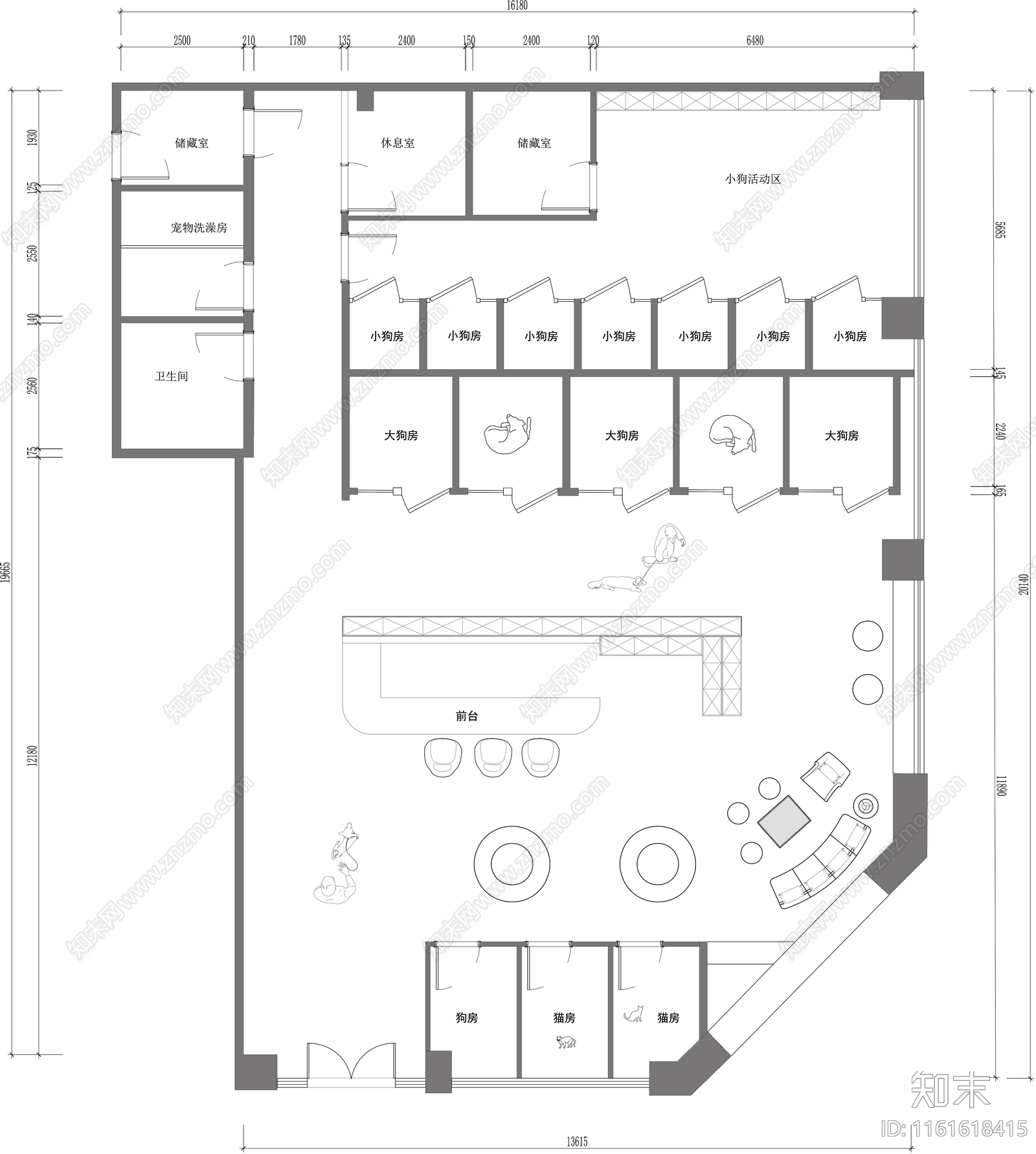 宠物店平面布置图图施工图下载【ID:1161618415】