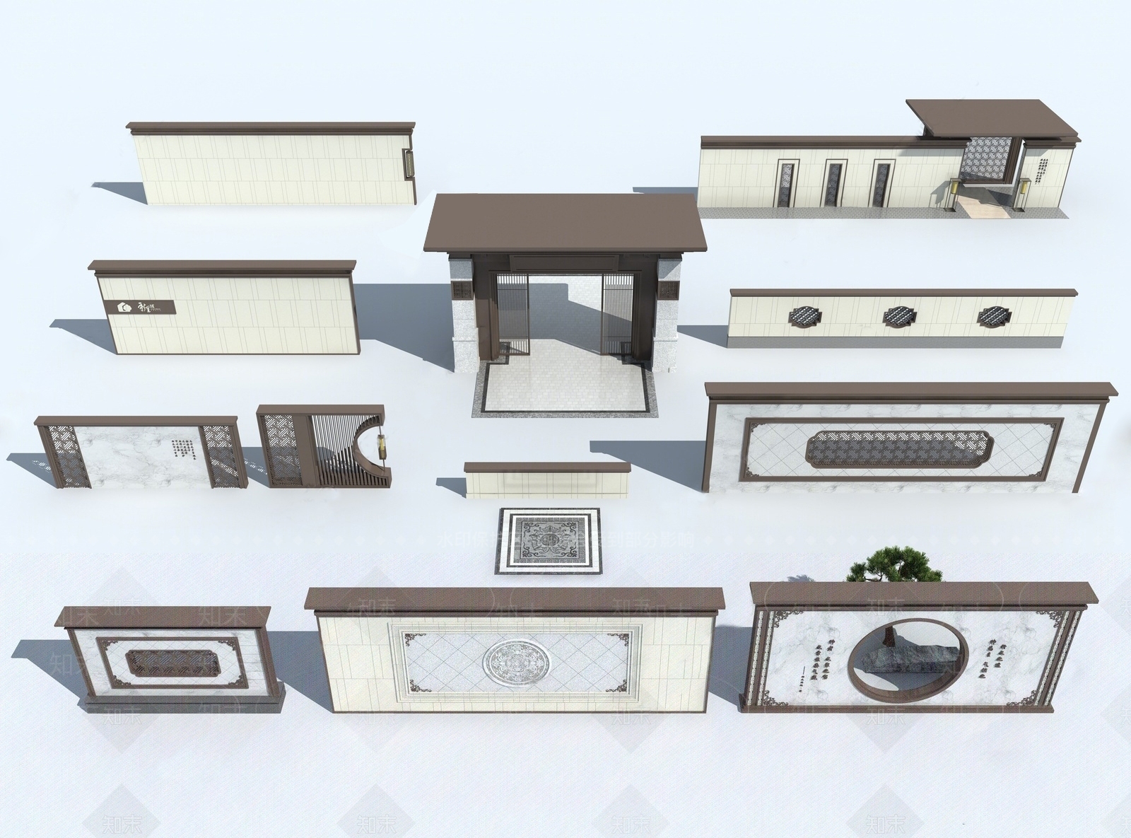 新中式景墙大门3D模型下载【ID:1162115200】