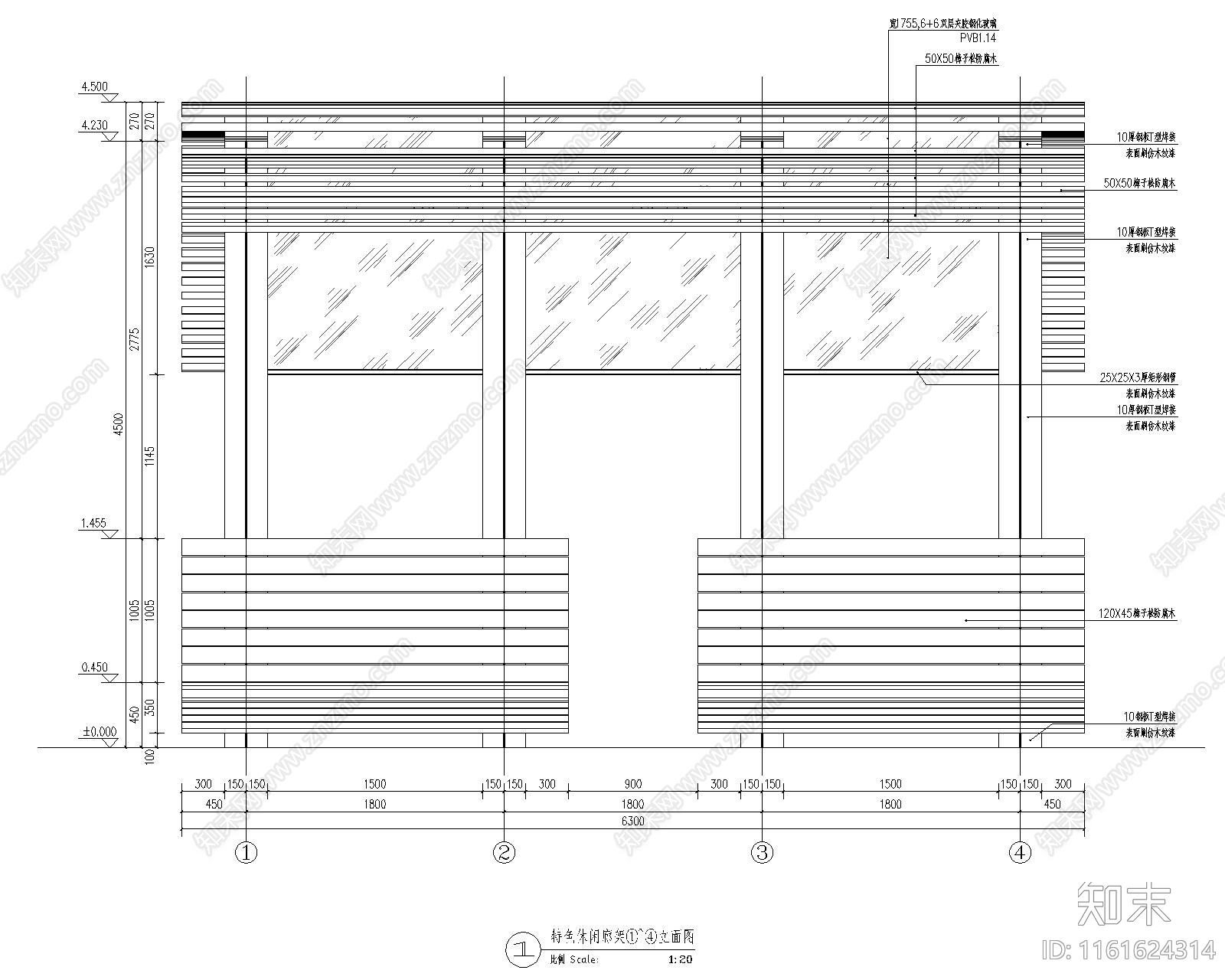 儿童区休闲廊架做法cad施工图下载【ID:1161624314】