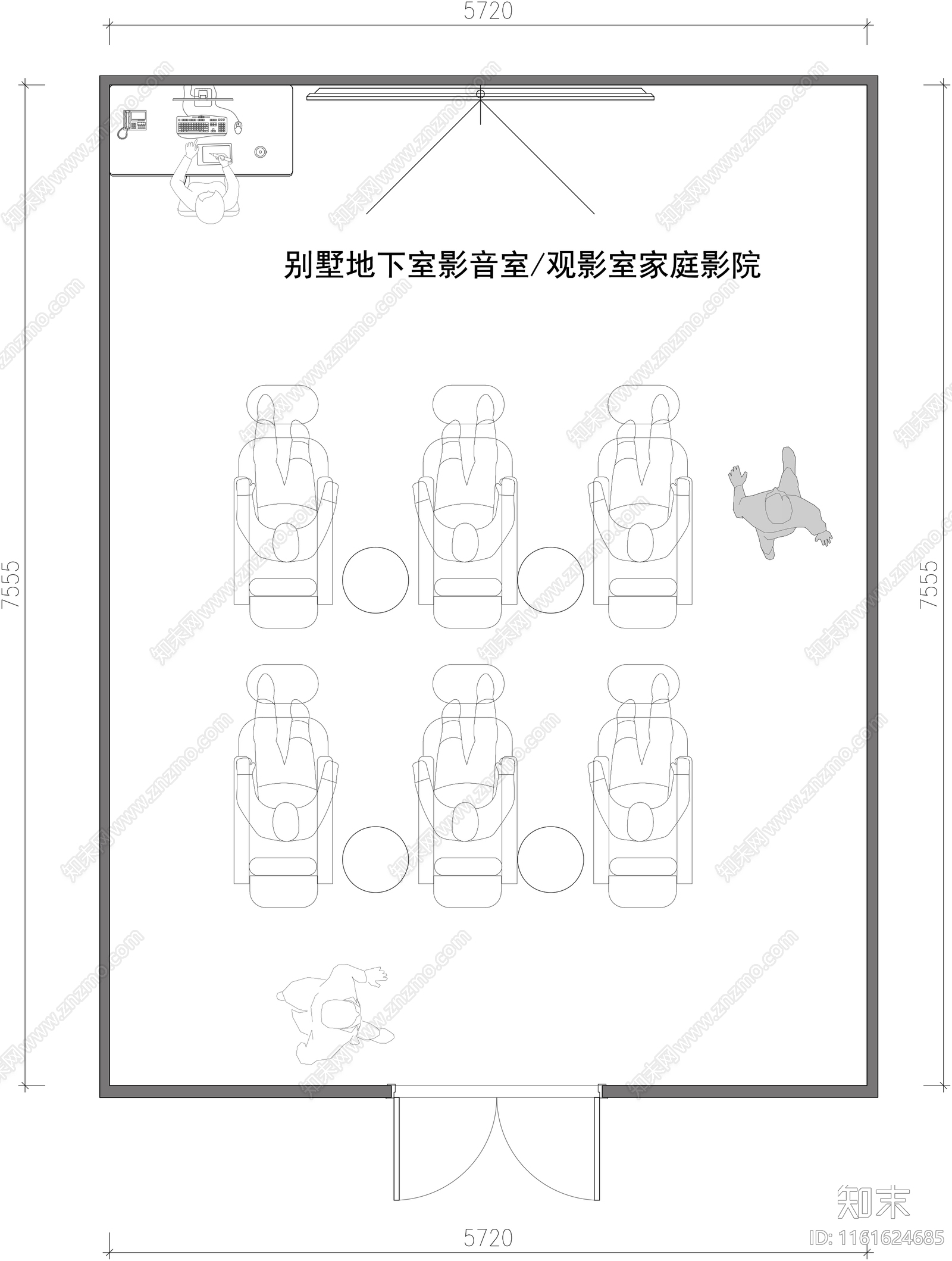 影音室观影室家庭影院平面布置图施工图下载【ID:1161624685】