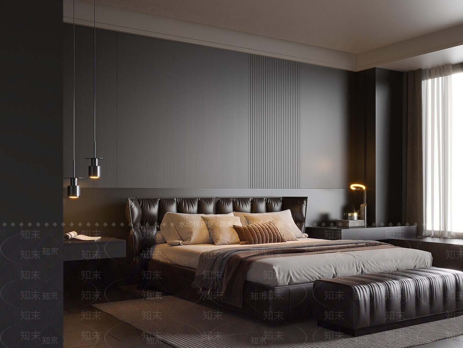 现代暗黑风卧室3D模型下载【ID:1161625802】