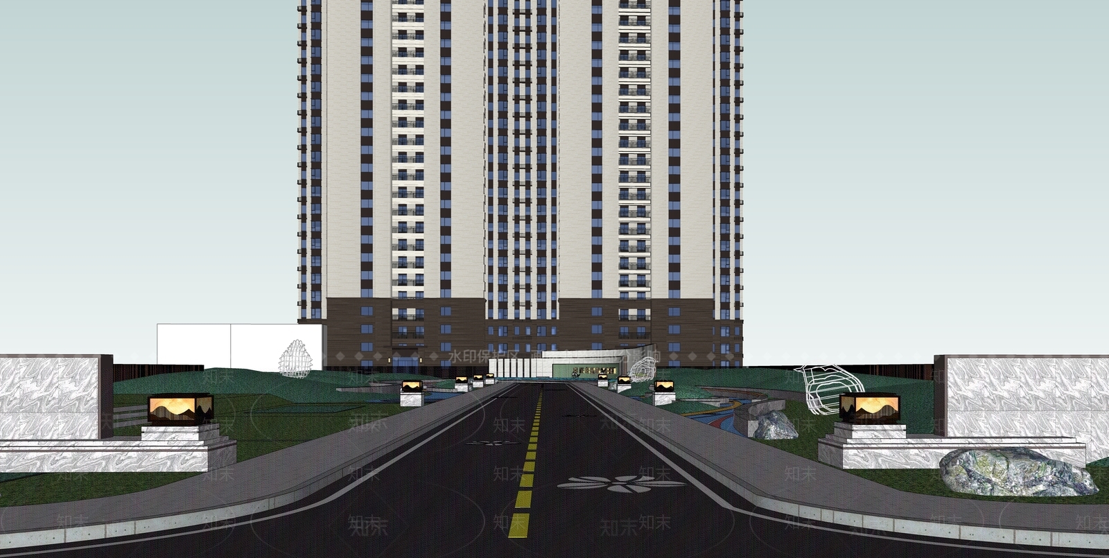 新中式市政道路景观SU模型下载【ID:1161627168】