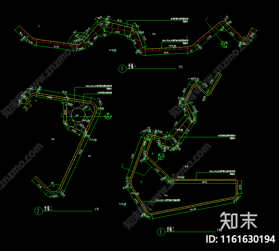 异形折线座凳矮墙花基树池平台施工图下载【ID:1161630194】