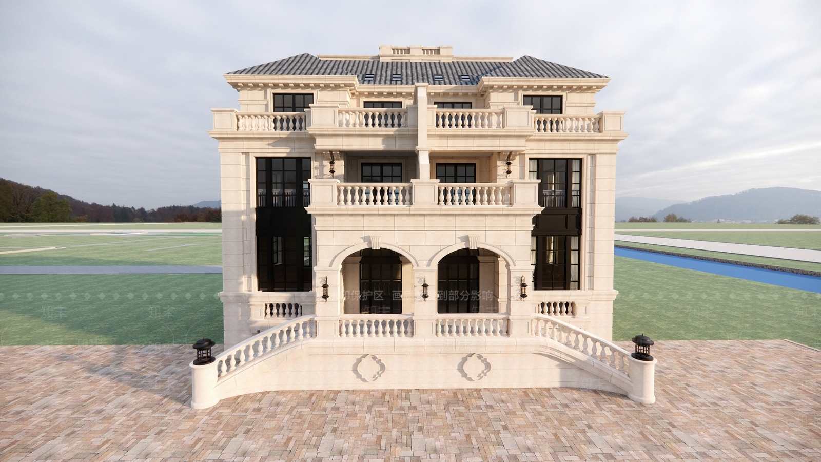 欧式双拼别墅SU模型下载【ID:1161630722】